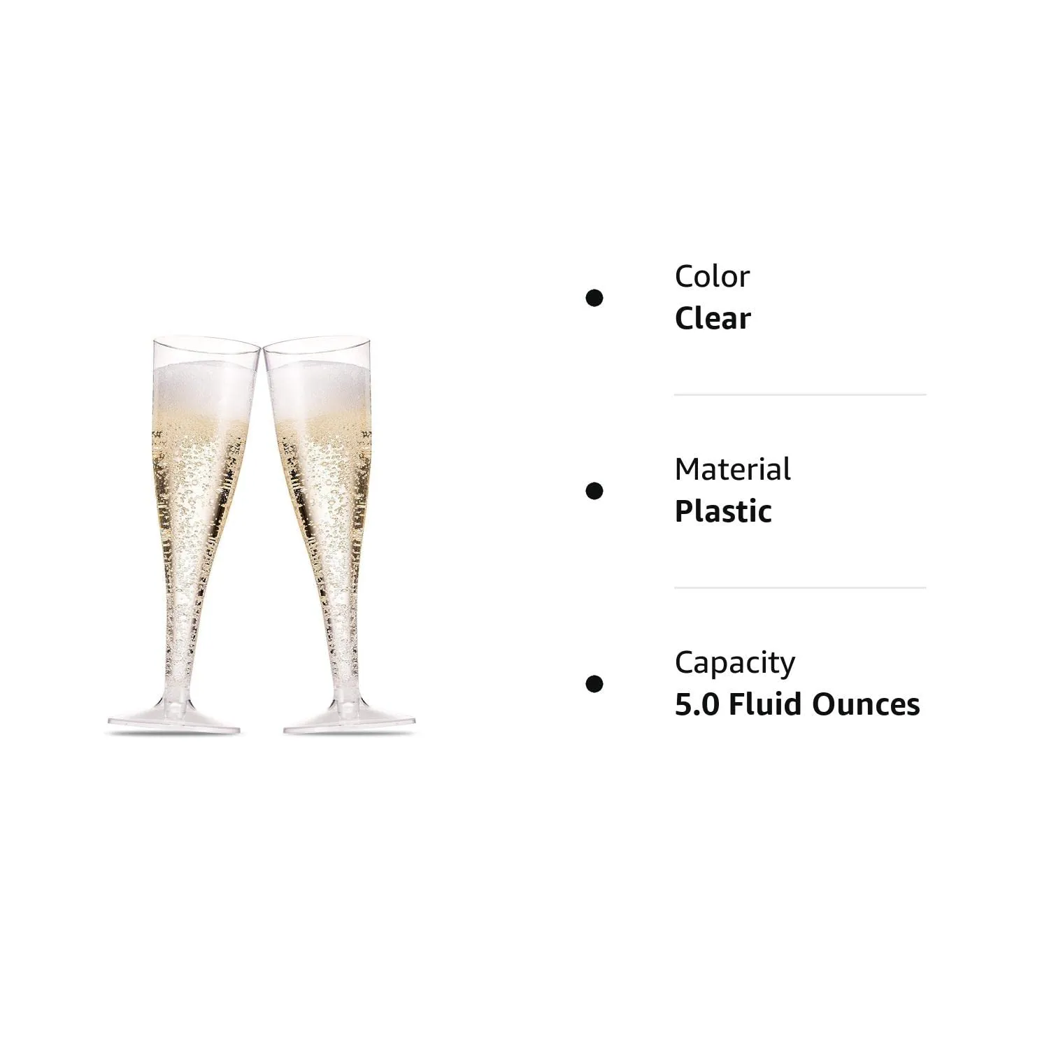 100 Pack Clear Plastic Champagne Flutes 5 Oz Disposable Toasting Glasses