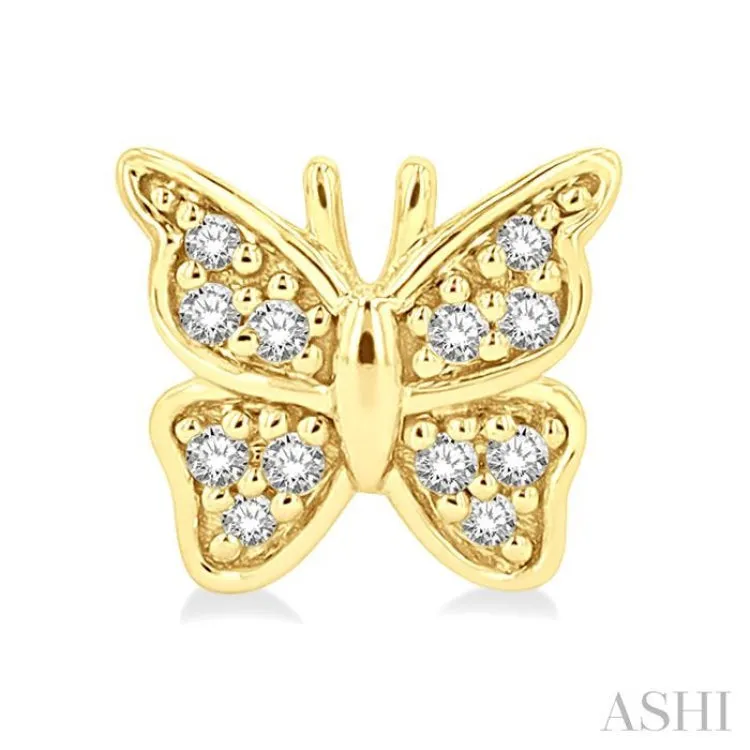 1/10 ctw Petite Butterfly Round Cut Diamond Fashion Stud Earring in 10K Yellow Gold