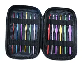 12 Pcs Assorted Colors Crochet Hook Set with Dot Pattern Case - Black