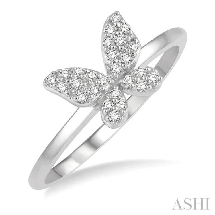 1/6 ctw Butterfly Motif Round Cut Diamond Petite Fashion Ring in 10K White Gold