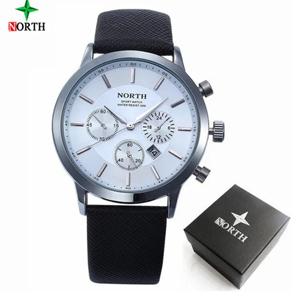 2016 Mens Watches NORTH Brand Luxury Casual Military Quartz Sports Wristwatch Leather Strap Male Clock watch relogio masculino