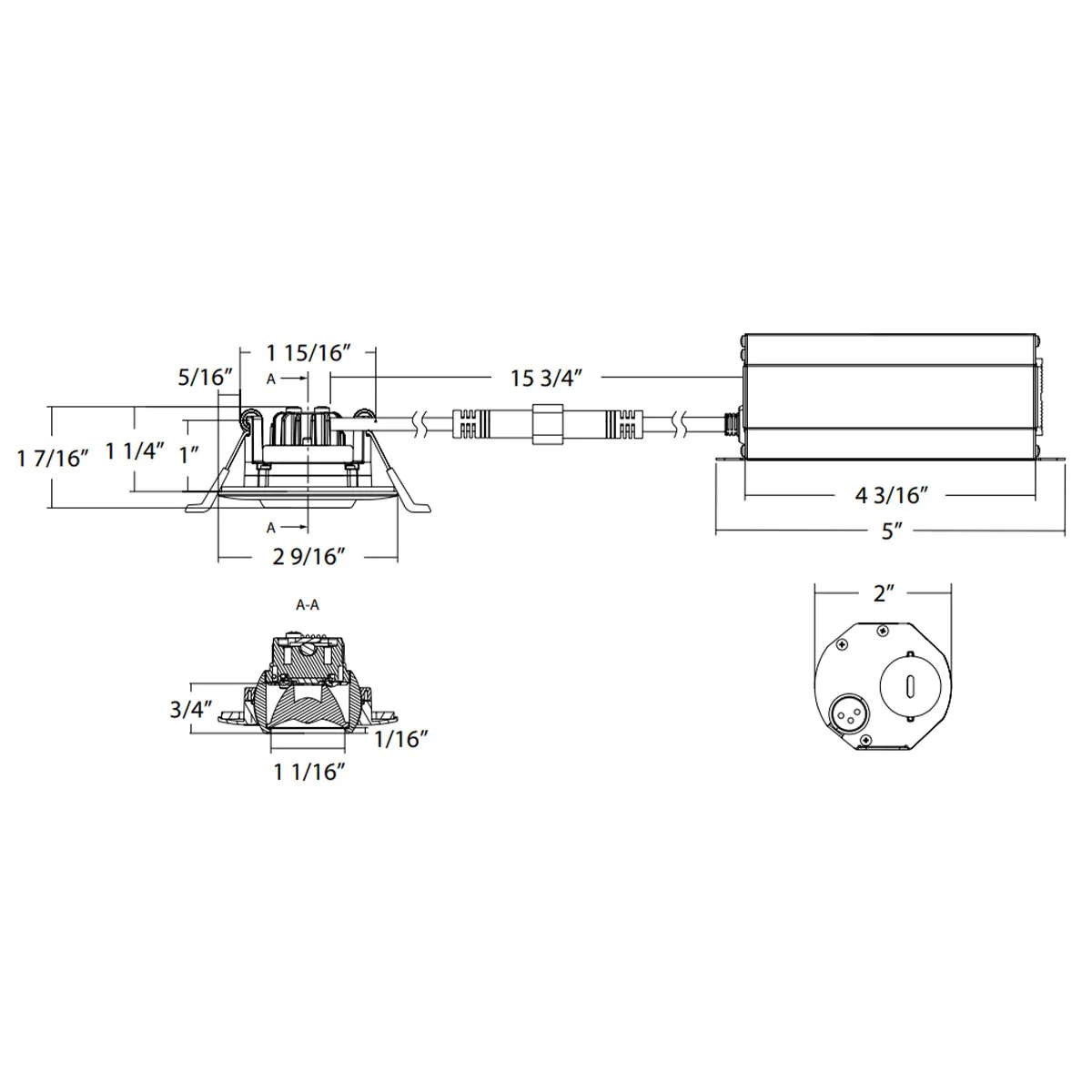 2" Gimbal Canless LED Downlight, 400lm, Selectable 2700K to 5000K, 20° Spot, Smooth Trim