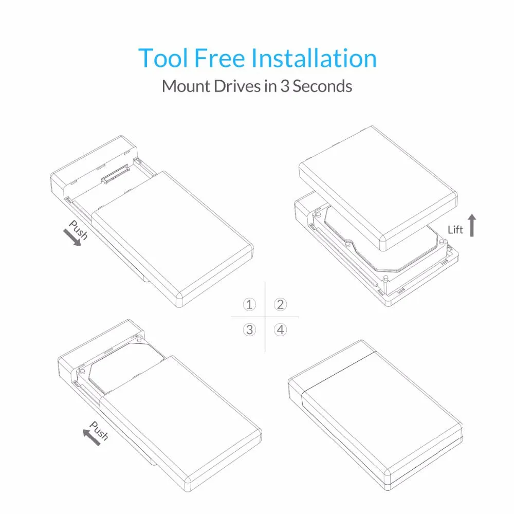 3.5 HDD Enclosure 3.5-inch SATA External Hard Drive Enclosure, USB 3.0  Tool Free  for 3.5" SATA HDD and SSD