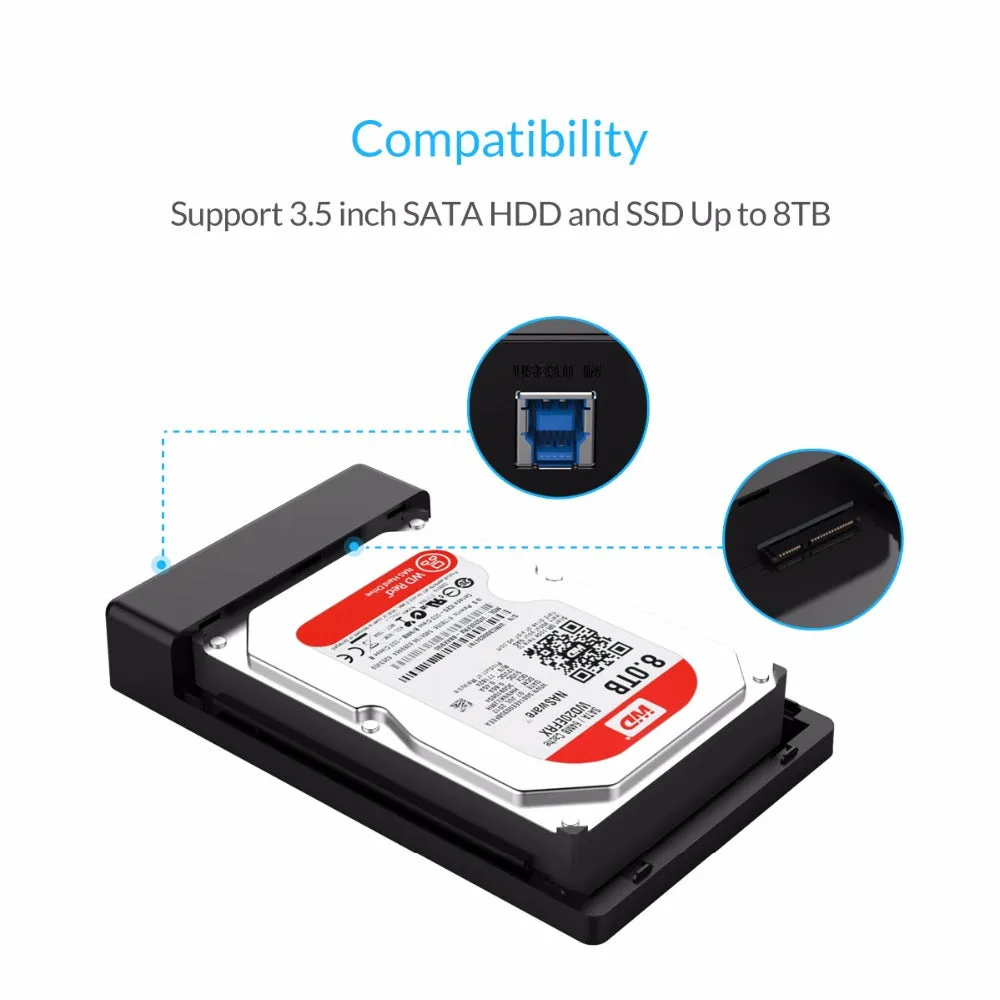 3.5 HDD Enclosure 3.5-inch SATA External Hard Drive Enclosure, USB 3.0  Tool Free  for 3.5" SATA HDD and SSD