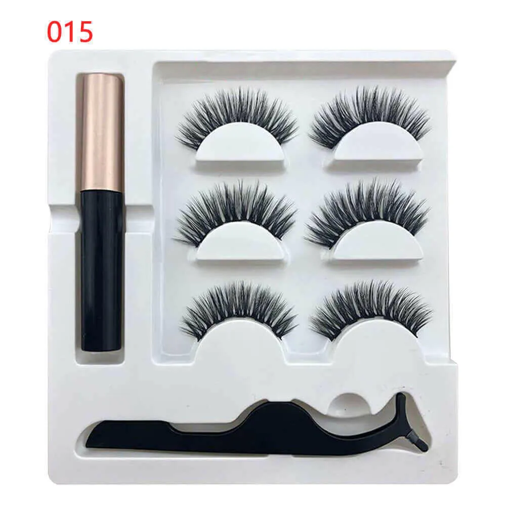 3Pairs Magnetic Liquid Eyeliner with False Eyelashes With Tweezers Set