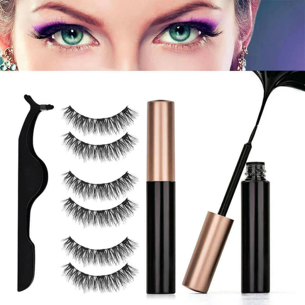 3Pairs Magnetic Liquid Eyeliner with False Eyelashes With Tweezers Set