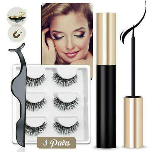 3Pairs Magnetic Liquid Eyeliner with False Eyelashes With Tweezers Set