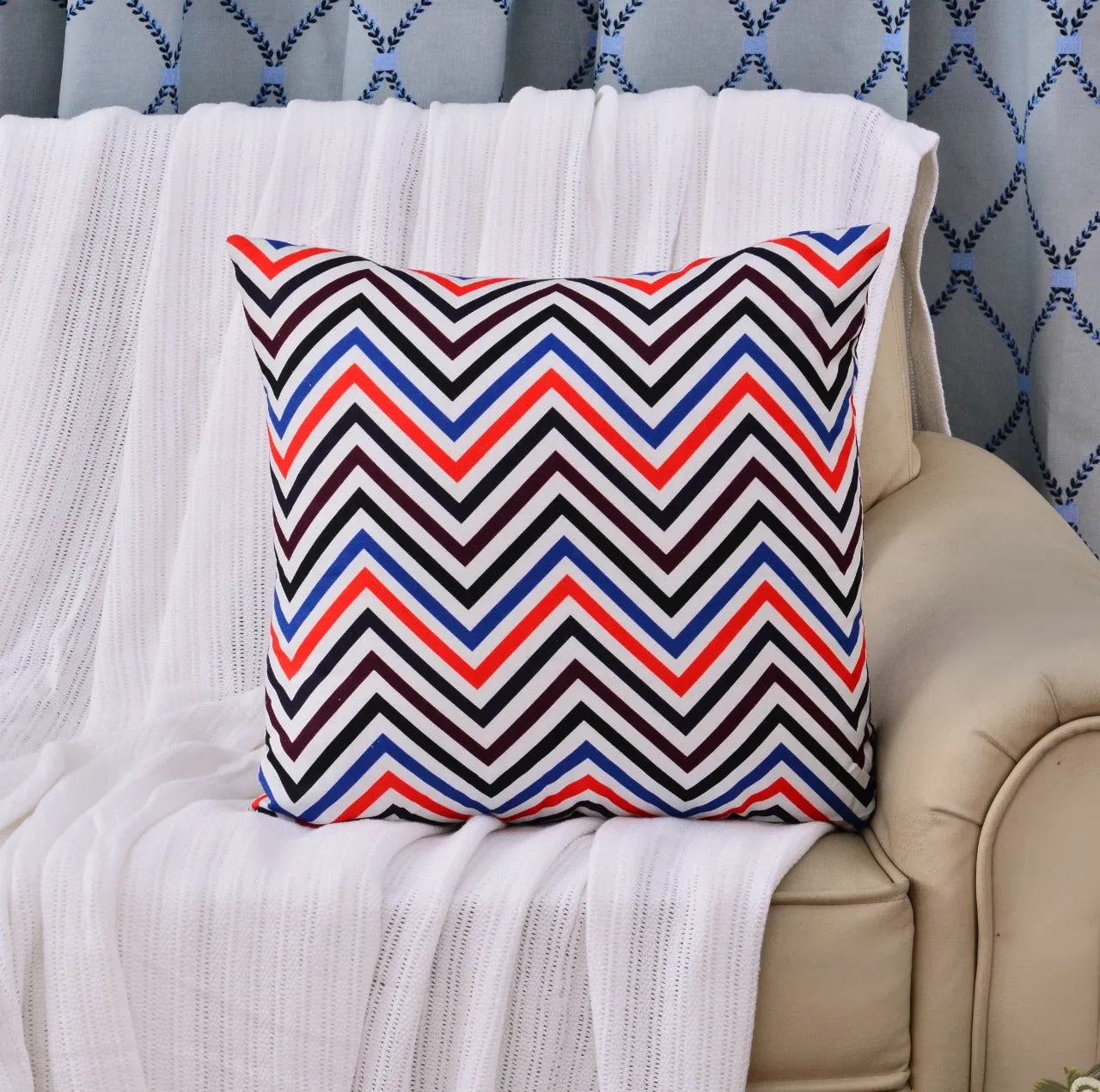 6 PCs Chevrons Digital Printed Duck Cushions