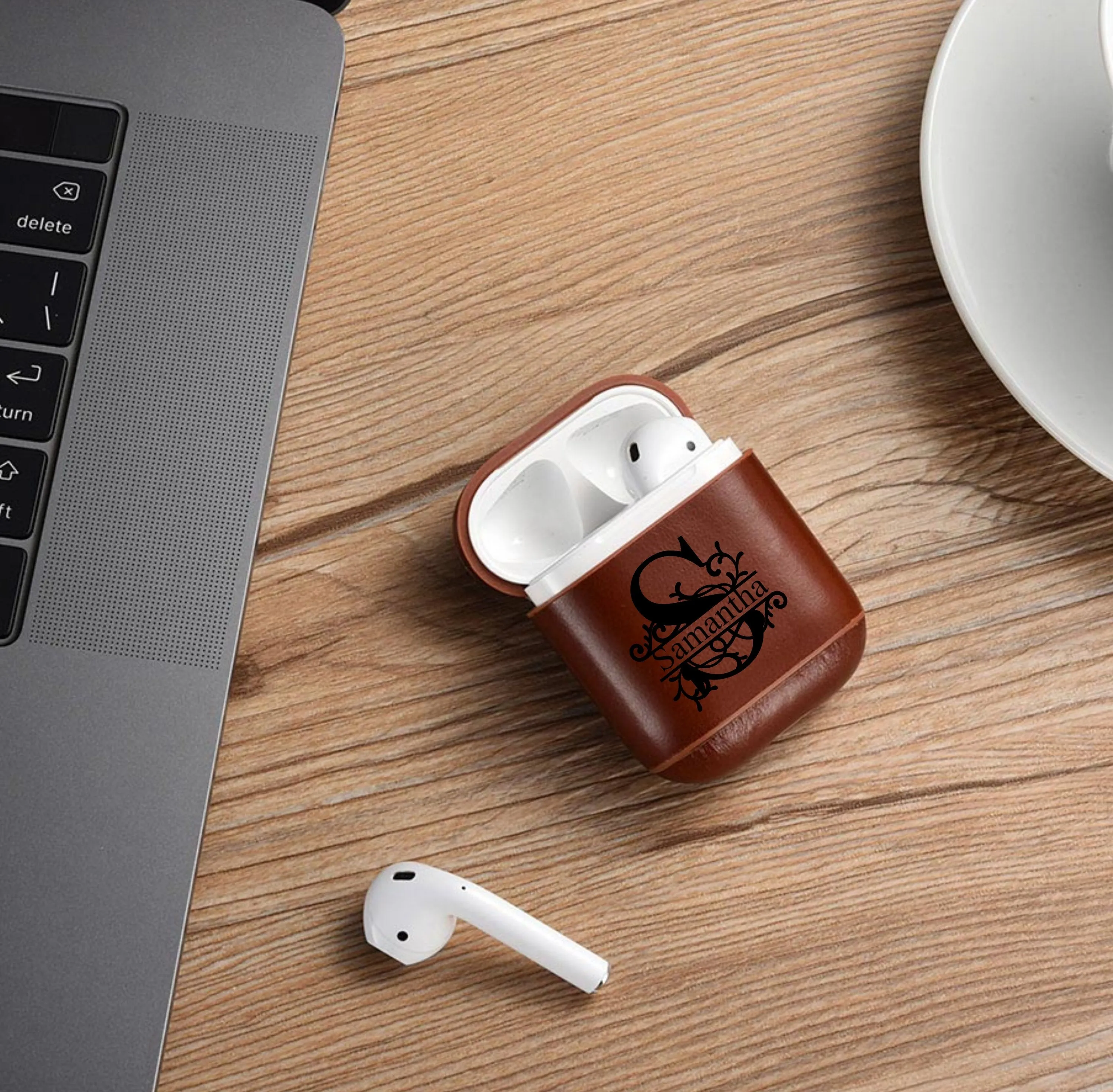 AirPods 1 & 2 Case Personalized Custom Leather Split Monogram Name