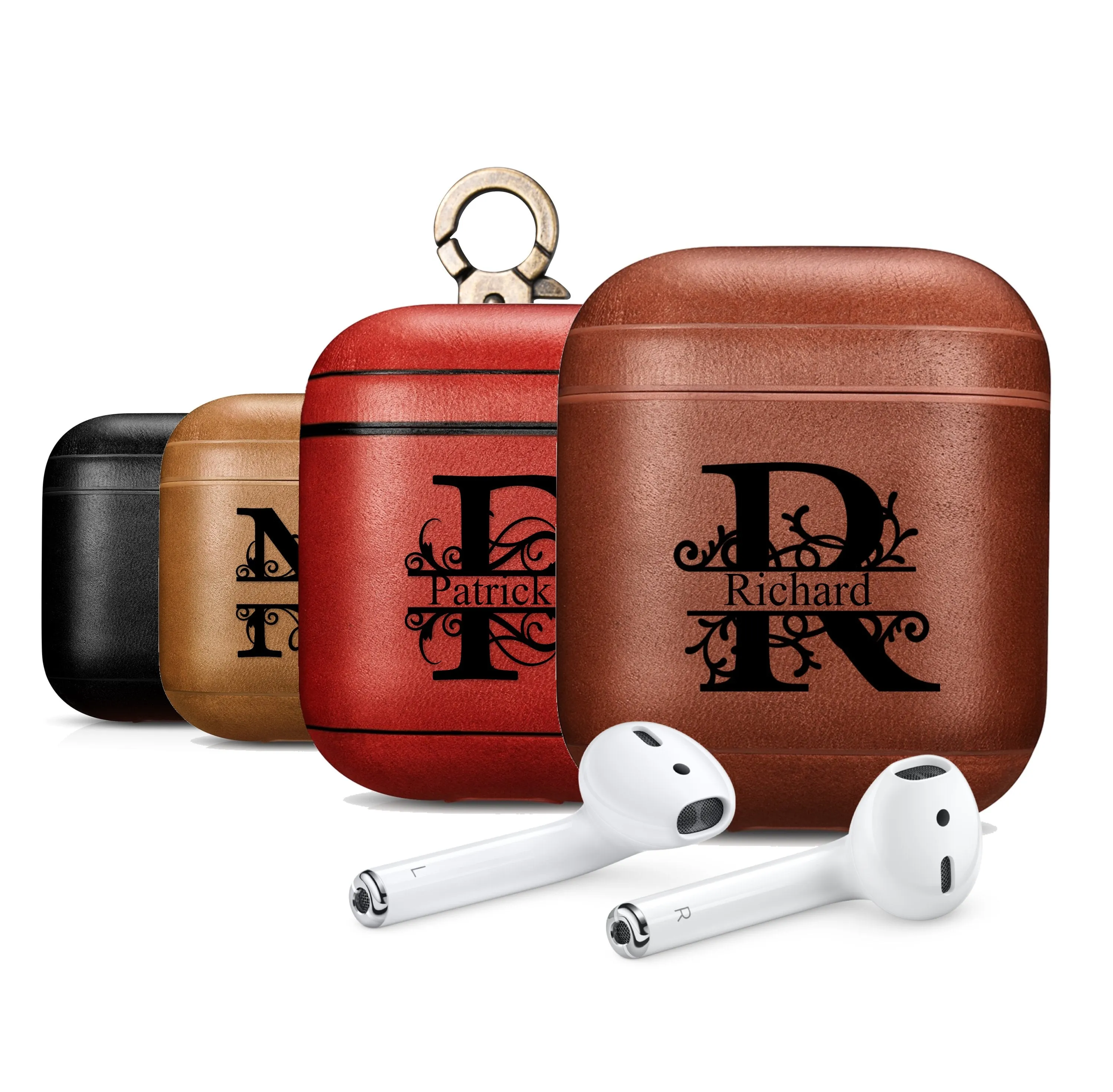 AirPods 1 & 2 Case Personalized Custom Leather Split Monogram Name