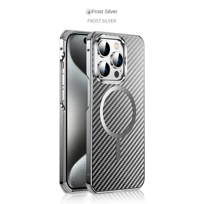 Aluminum Frame Carbon Fiber Magnetic Phone Case For IPhone