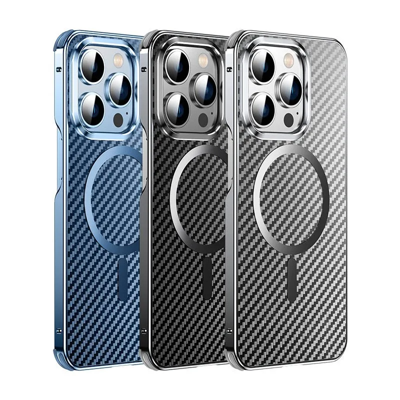 Aluminum Frame Carbon Fiber Magnetic Phone Case For IPhone