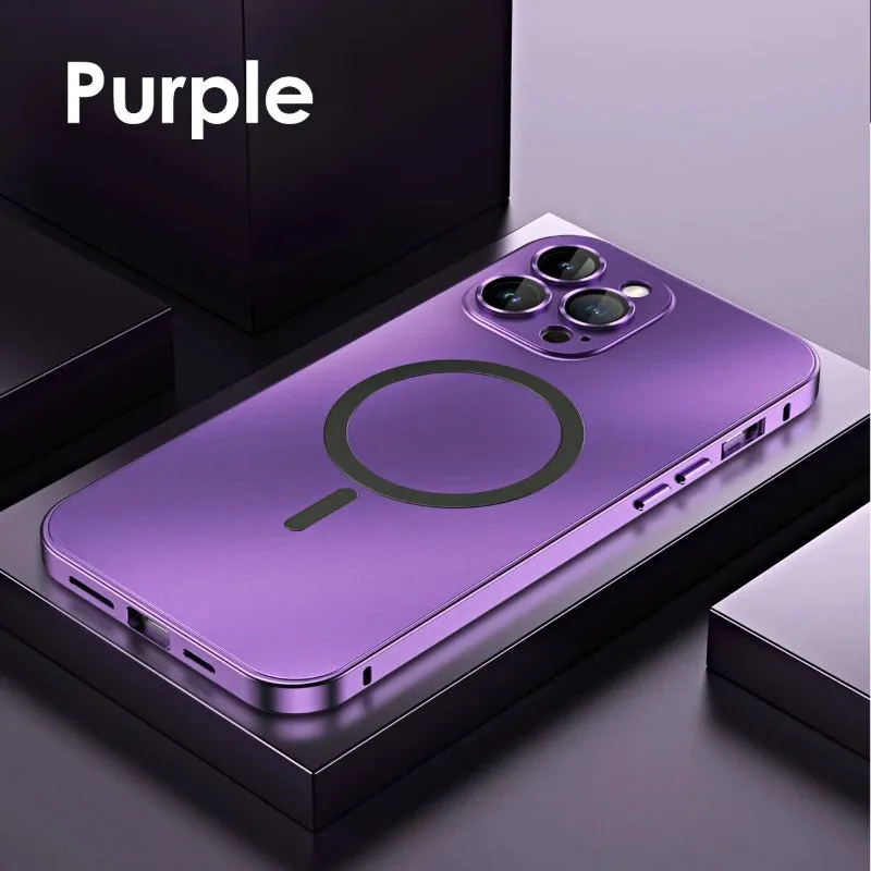 Aluminum Metal Frame Magnetic Phone Case With Glass Lens For iPhone