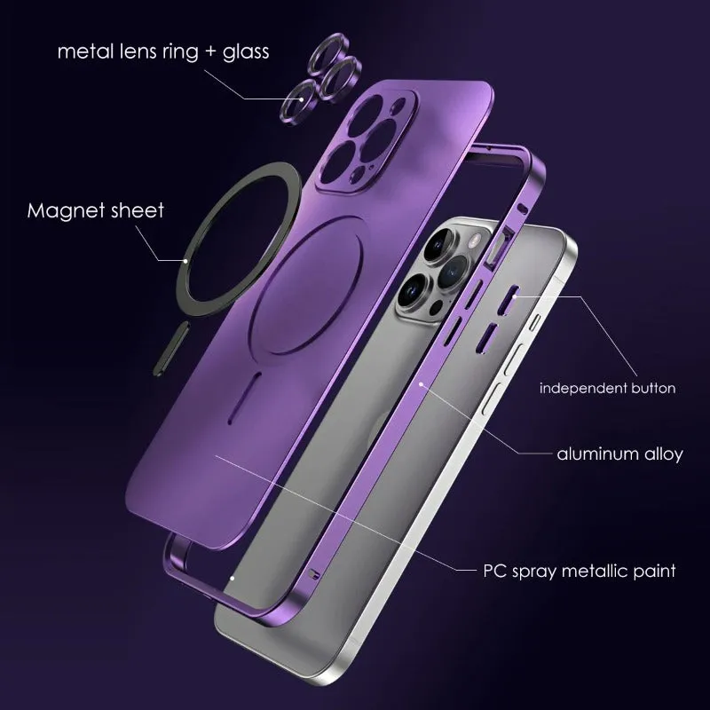 Aluminum Metal Frame Magnetic Phone Case With Glass Lens For iPhone