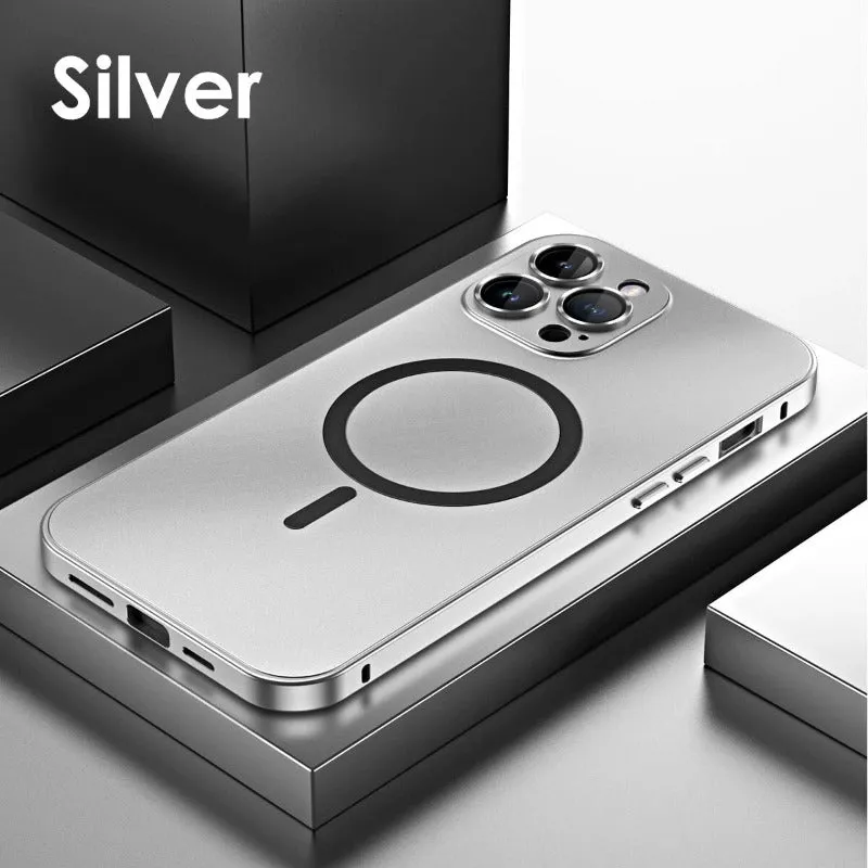 Aluminum Metal Frame Magnetic Phone Case With Glass Lens For iPhone