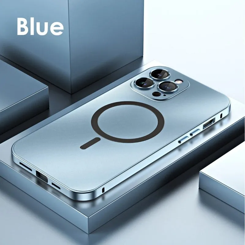 Aluminum Metal Frame Magnetic Phone Case With Glass Lens For iPhone