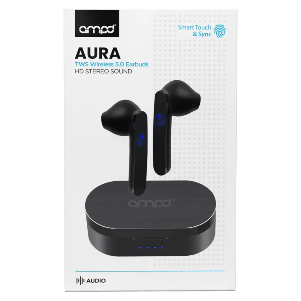 AMPD True Wireless In Ear Headphones with Smart Touch Controls and Charging Pack by AMPD