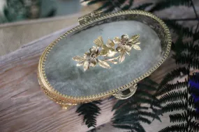 Antique Turquoise Oval Birds & dogwood Jewelry Box