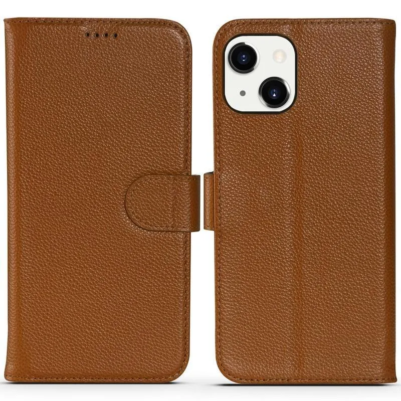 Apple iPhone 13 Genuine Leather Flip Folio Book Wallet Case