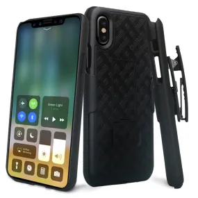 Apple iPhone X / iPhone XS Case, Slim Rotating Swivel Lock Rugged Holster Shell Combo Case Cover - Black