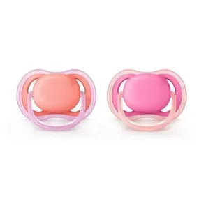 Avent - 2Pk Ultra Air Pacifier, 6/18M, Pink/Peach