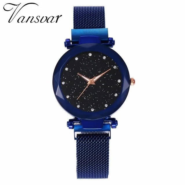 Best Selling Women Mesh Magnet Buckle Starry Sky Watch Casual Luxury Women Geometric Surface Quartz Watches Relogio Feminino