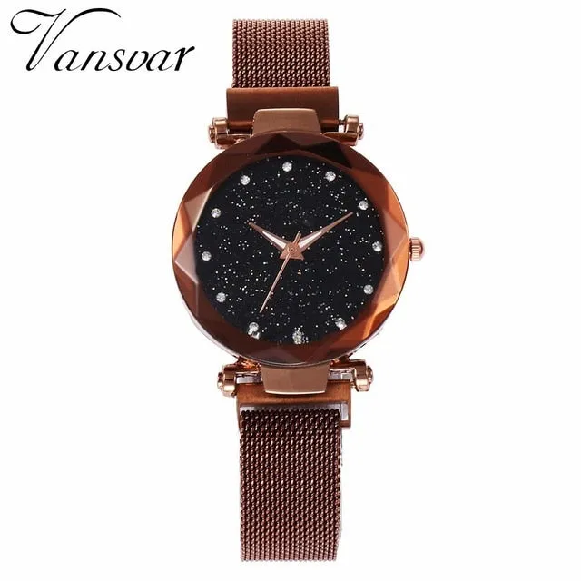 Best Selling Women Mesh Magnet Buckle Starry Sky Watch Casual Luxury Women Geometric Surface Quartz Watches Relogio Feminino