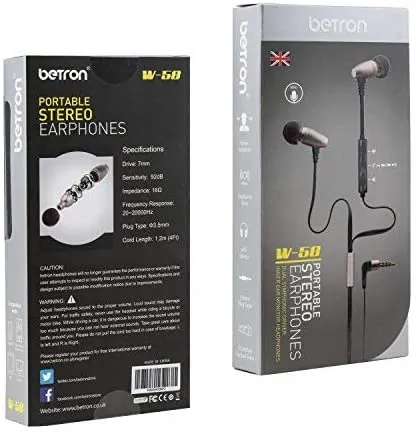 Betron W58 Noise Isolating in-ear Headphones Earphones with Microphone and Remote Control