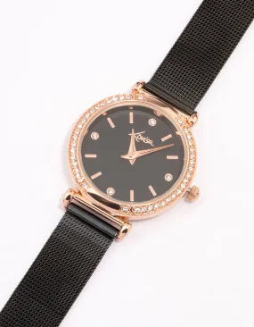 Black Crystal Bezel Mesh Watch