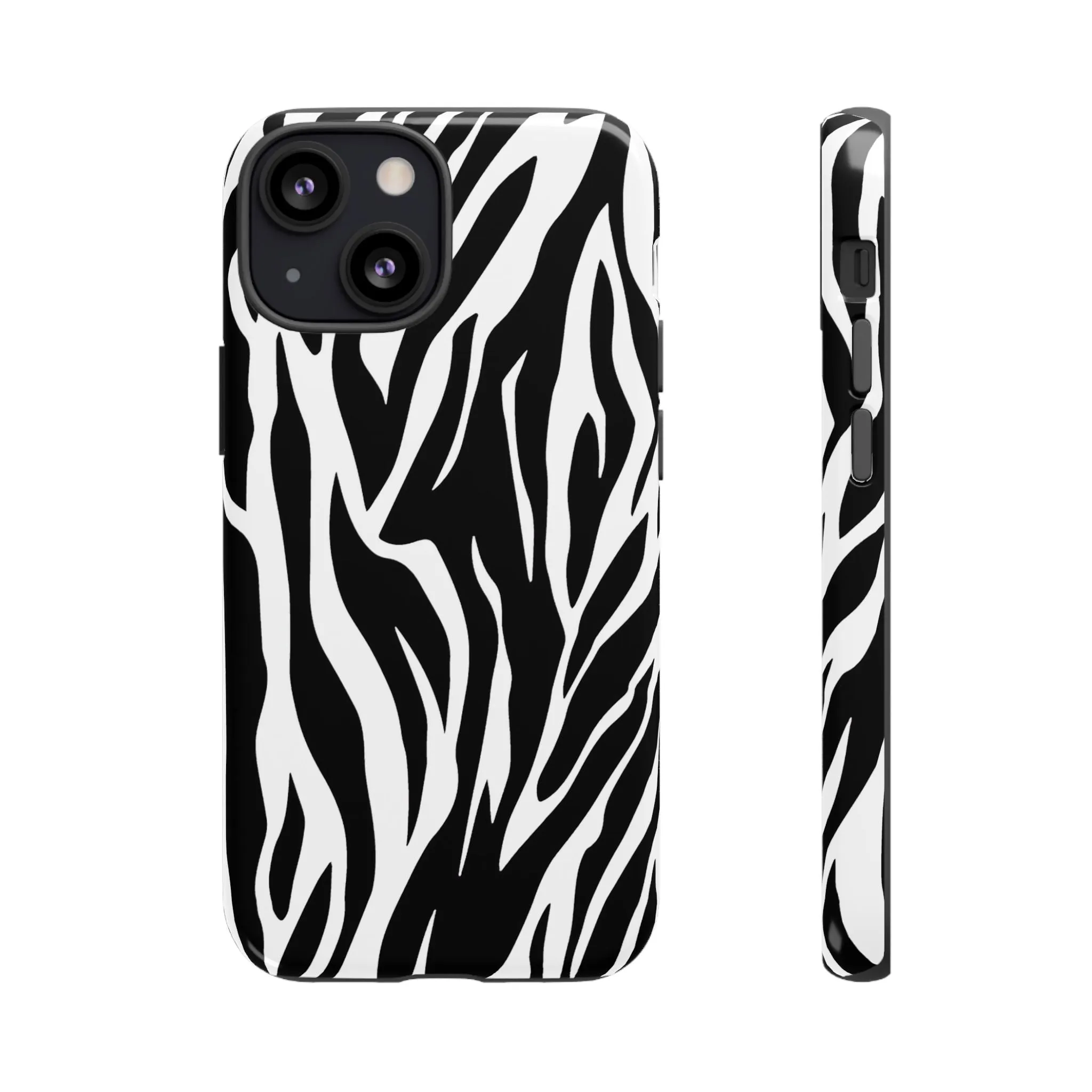 Black White Tiger Print Tough Case Cover for iPhone Samsung and Google phones.