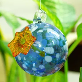 Blue and Orange Blown Glass Hummingbird Feeder - Blueberry Blossom | NOVICA