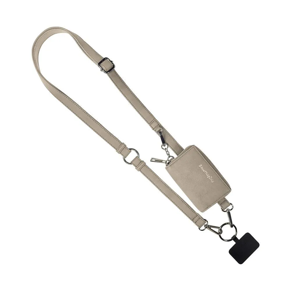 Bone Beige Clip & Go Brushed Vegan Leather Phone Lanyard - Rfid Pouch