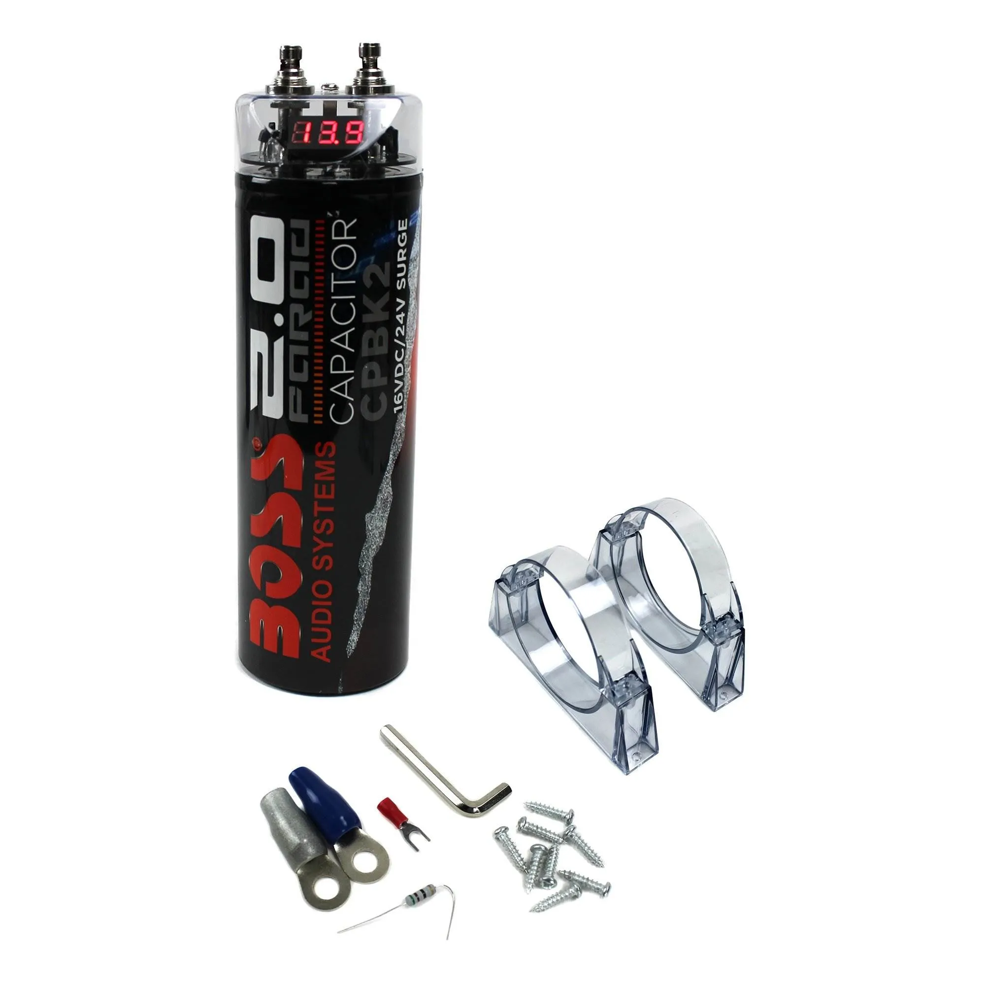 Boss Audio CPBK2 2 Farad 20-Volt  Digital Voltage Car Audio Power Capacitor, LED