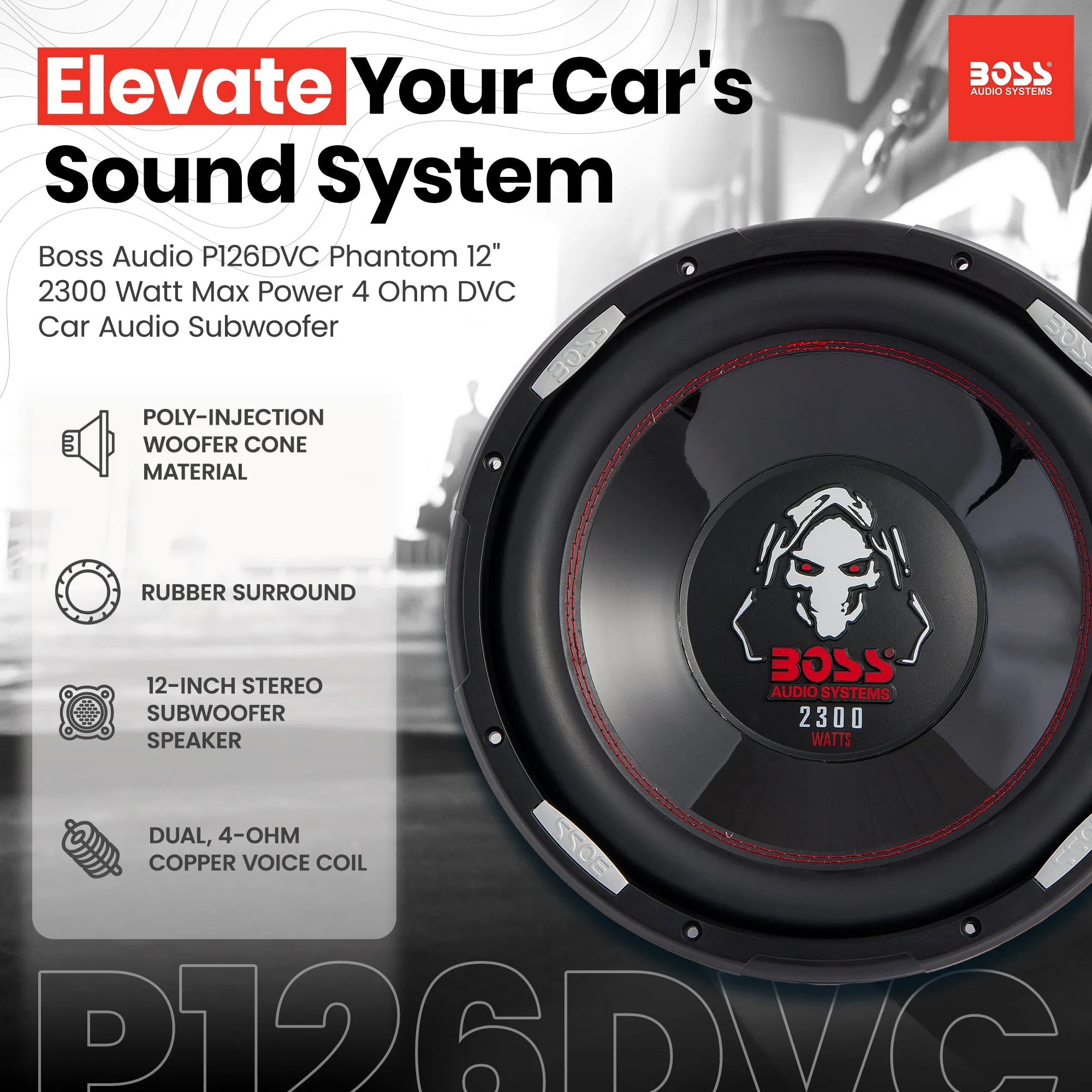 Boss Audio P126DVC Phantom 12" 2300 Watt Max Power 4 Ohm DVC Car Audio Subwoofer