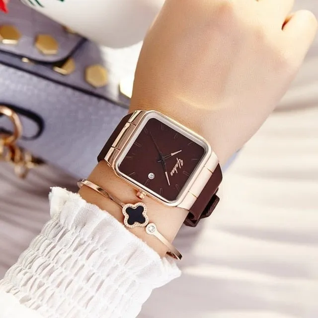 Brand Women Watches Women Silicone Square reloj mujer Luxury Dress Watch Ladies Quartz Rose Gold Wrist Watch Montre Femme