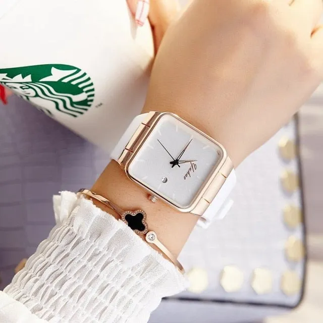 Brand Women Watches Women Silicone Square reloj mujer Luxury Dress Watch Ladies Quartz Rose Gold Wrist Watch Montre Femme