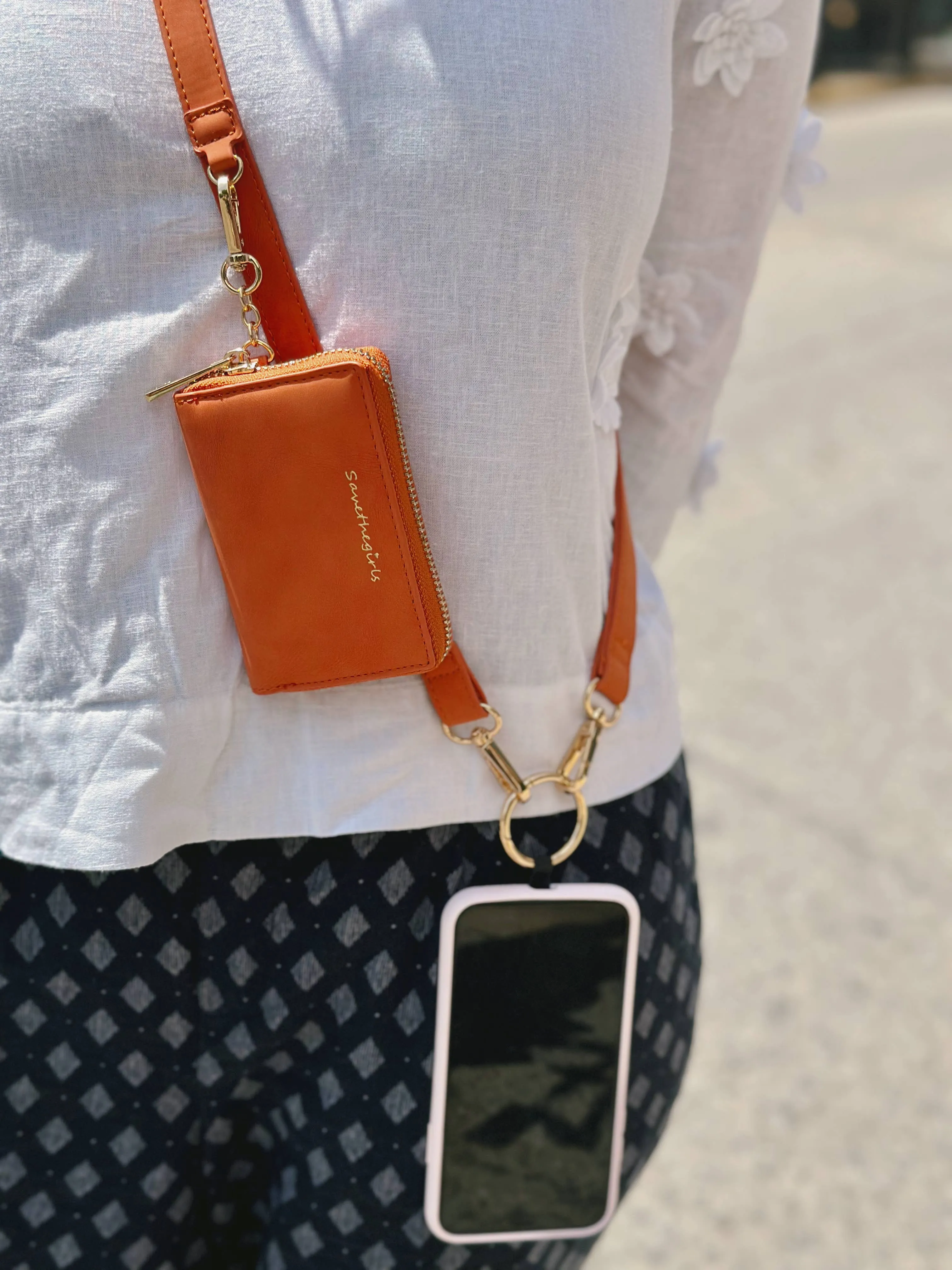 Brown Clip & Go Brushed Vegan Leather Phone Lanyard - Rfid Pouch