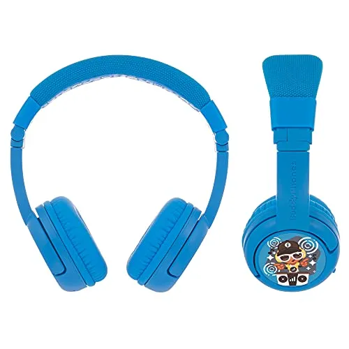 BuddyPhones Play , Wireless Bluetooth Volume-limiting Kids Headphones, 75-85-94dB, 20-Hours Battery Life, Built-in Microphone, On-Ear Headset for School or Travel, Perfect for iPad, Tablet, CoolBlue