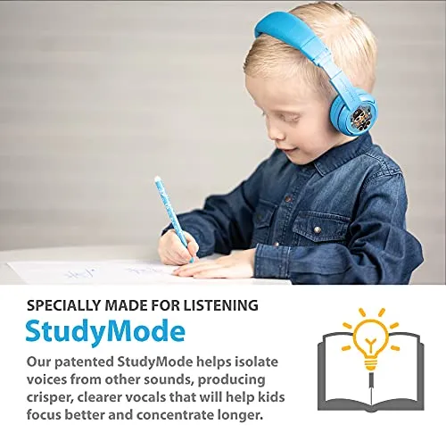 BuddyPhones Play , Wireless Bluetooth Volume-limiting Kids Headphones, 75-85-94dB, 20-Hours Battery Life, Built-in Microphone, On-Ear Headset for School or Travel, Perfect for iPad, Tablet, CoolBlue