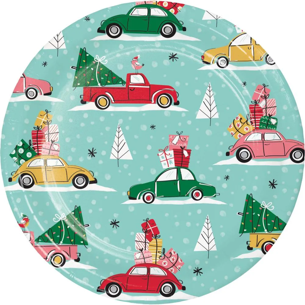 Bulk Christmas Cars Paper Dinner Plate (Case of 96)