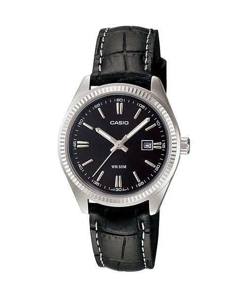 Casio LTP-1302L-1AVDF Black Leather Strap Watch for Women