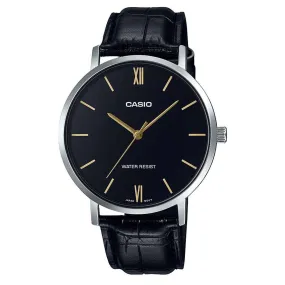 Casio MTP-VT01L-1BUDF Black Leather Watch for Men