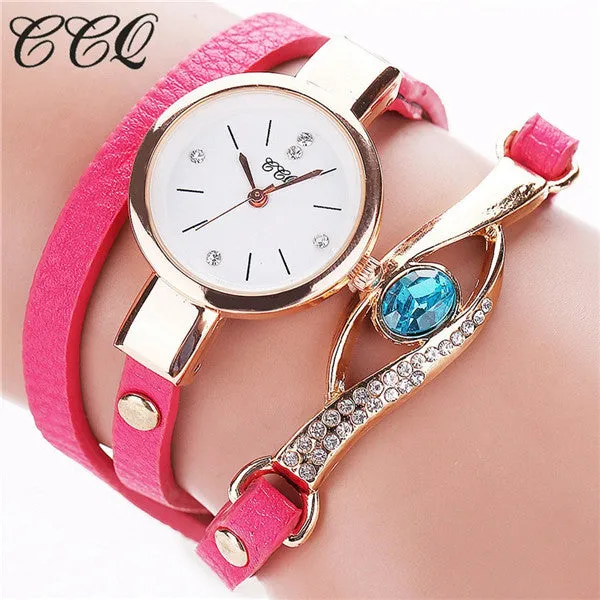 CCQ Brand Luxury Eye Gemstone Watches Women Gold Bracelet Watch Female PU Leather Quartz Dress Wristwatches Relogio Feminino C53