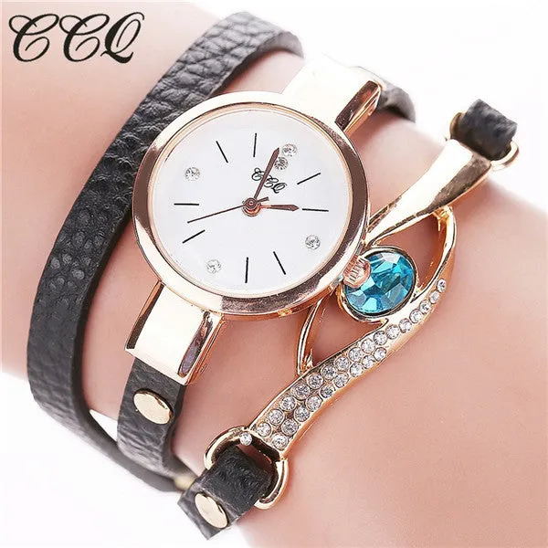 CCQ Brand Luxury Eye Gemstone Watches Women Gold Bracelet Watch Female PU Leather Quartz Dress Wristwatches Relogio Feminino C53