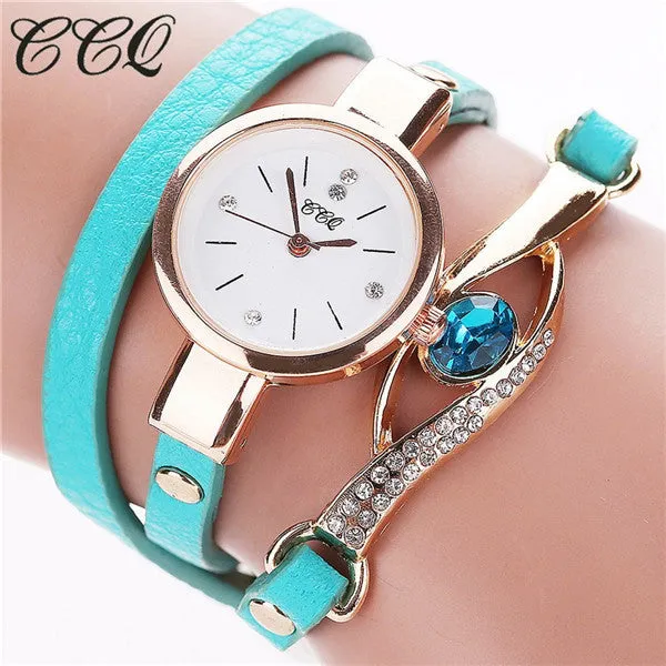 CCQ Brand Luxury Eye Gemstone Watches Women Gold Bracelet Watch Female PU Leather Quartz Dress Wristwatches Relogio Feminino C53