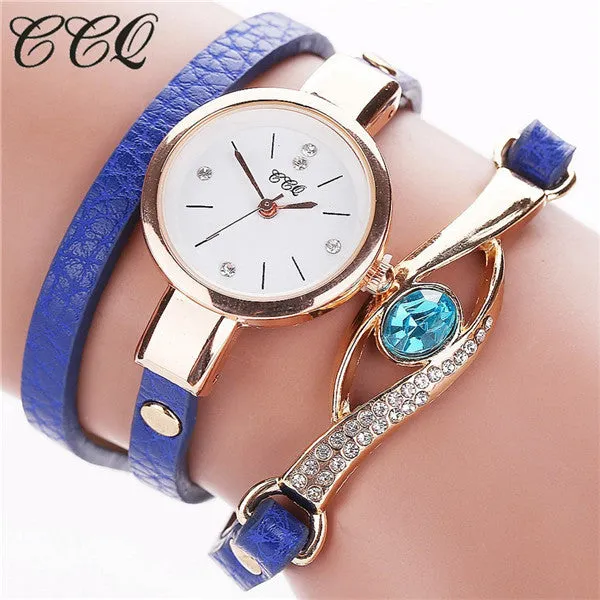 CCQ Brand Luxury Eye Gemstone Watches Women Gold Bracelet Watch Female PU Leather Quartz Dress Wristwatches Relogio Feminino C53