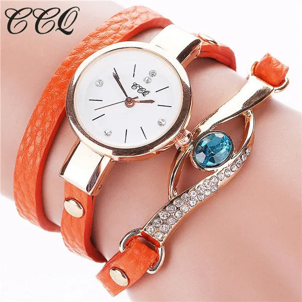 CCQ Brand Luxury Eye Gemstone Watches Women Gold Bracelet Watch Female PU Leather Quartz Dress Wristwatches Relogio Feminino C53