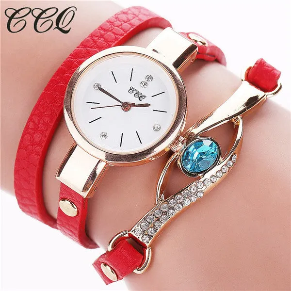 CCQ Brand Luxury Eye Gemstone Watches Women Gold Bracelet Watch Female PU Leather Quartz Dress Wristwatches Relogio Feminino C53