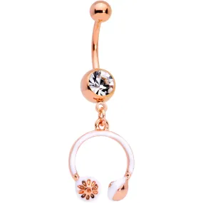 Clear Gem Rose Gold Tone Headphones Dangle Belly Ring