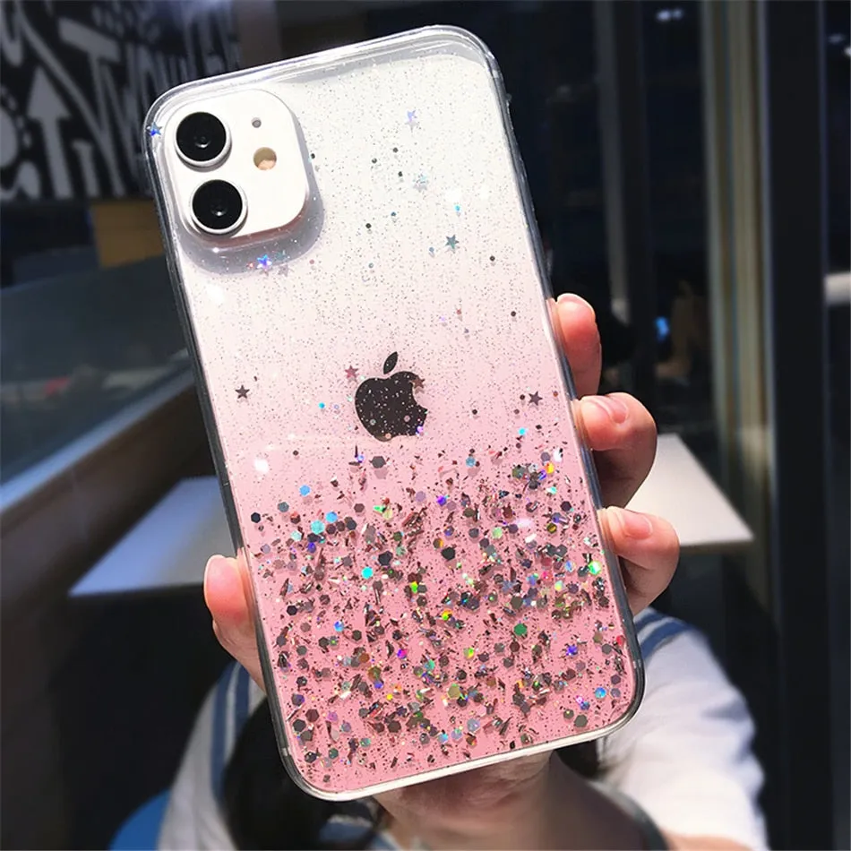 Clear Glitter Phone Case iPhone 13 12 Pro 11 Pro Max XS Max XR X 12Mini SE 2020 Cute Gradient Rainbow Sequins Cover